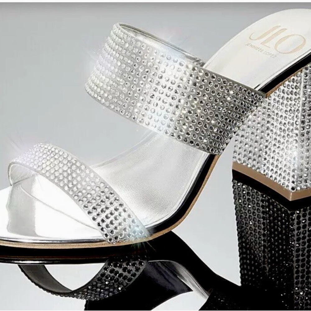 Jennifer Lopez Brita Silver Crystal Embellished Heels